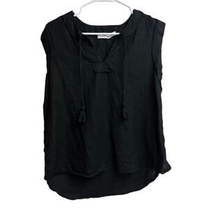 Vineyard Vines Women's Black Sleeveless Linen V-Neck Tassles Top Small